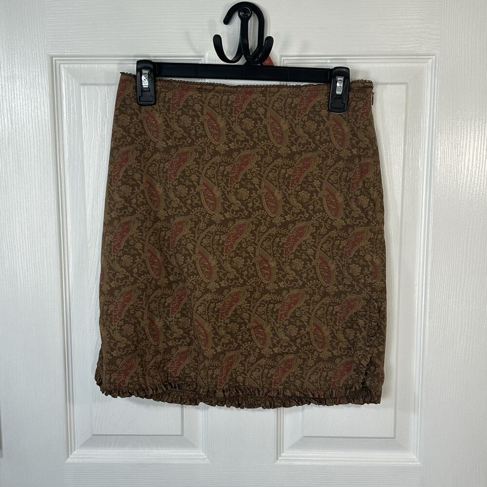 Vintage Ralph Lauren Brown & Red Paisley Mini Skirt Size 4
